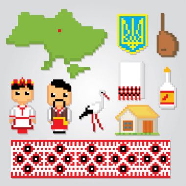 Ukrayna piksel sanat Icons set