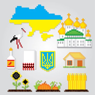 Ukrayna piksel sanat Icons set