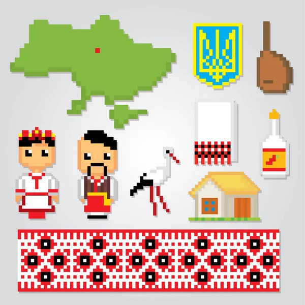 Ucrania píxel arte iconos conjunto — Archivo Imágenes Vectoriales