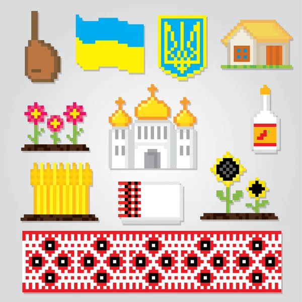Пиксельные иконки Украины — стоковый вектор