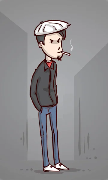 흡연 깡패 캐릭터입니다. 손으로 그린된 만화 러시아 gopnik. — 스톡 벡터