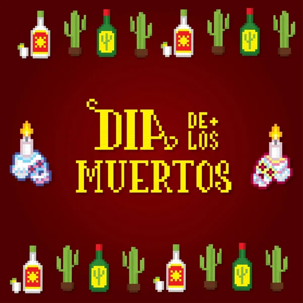 Dia de muertos. Le jour des morts. Pixelart. Vieux style informatique graphique de l'école . — Image vectorielle