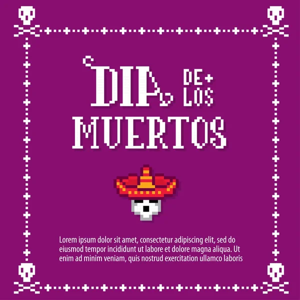 Dia de muertos. El día de los muertos. Pixelart. Estilo gráfico de computadora de la vieja escuela . — Vector de stock