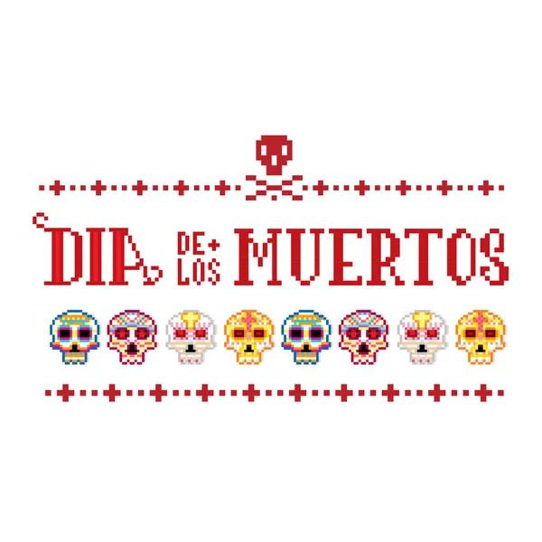 Dia de muertos. A halottak napja. Pixelart. Régi iskola számítógép grafikus stílus. — Stock Vector