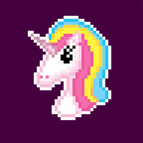 Unicorn icon. Pixel art. Old school computer graphic style. Games elements. — Stock Vector