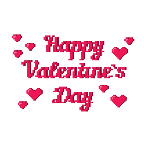 Banner de San Valentín. Pixelart. Estilo gráfico de computadora de la vieja escuela. Video juego de 8 bits . — Vector de stock