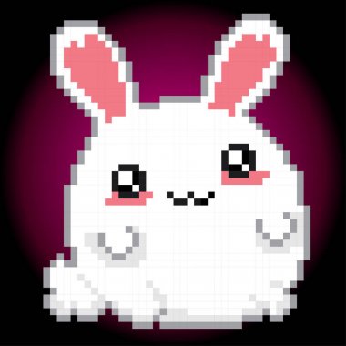 Paskalya tavşanı. Kawaii Japon tarzı. Eski okul bilgisayar grafik. 8 bit video oyunu.