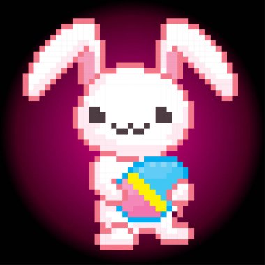 Paskalya tavşanı. Kawaii Japon tarzı. Eski okul bilgisayar grafik. 8 bit video oyunu.