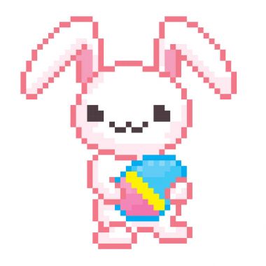 Paskalya tavşanı. Kawaii Japon tarzı. Eski okul bilgisayar grafik. 8 bit video oyunu.