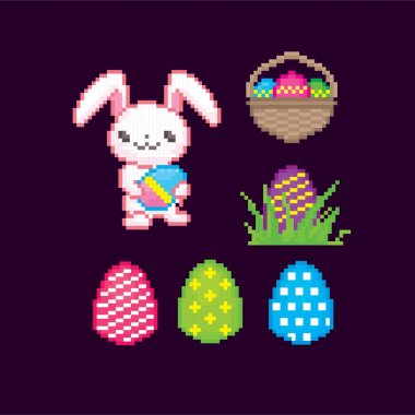 Paskalya sicon ayarlayın. Piksel sanat. Eski okul bilgisayar grafik stili. 8 bit video oyunu. oyun öğe.