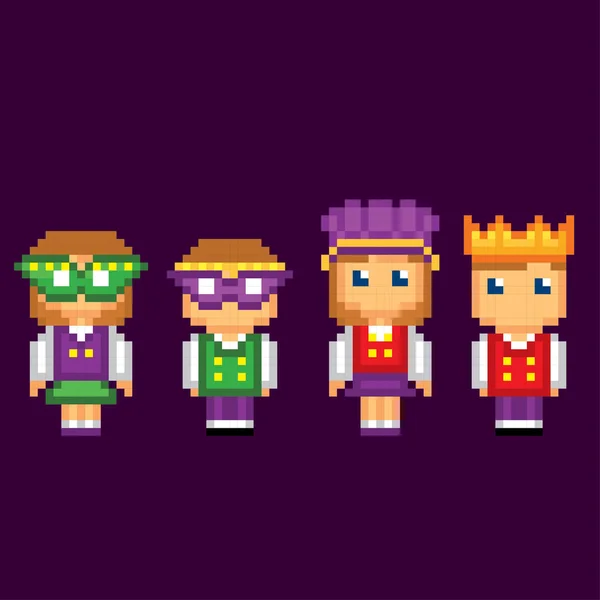 Mardi gras costume da carnevale set icone. Pixel art. Stile grafico del computer vecchia scuola. Elementi giochi . — Vettoriale Stock