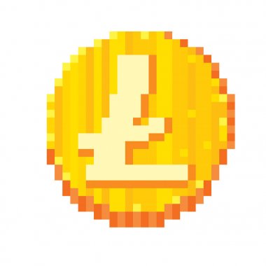 Litecoin. Cryptocurrency. Piksel sanat. Eski okul bilgisayar grafik stili. 8 bit video oyunu. oyun öğe.