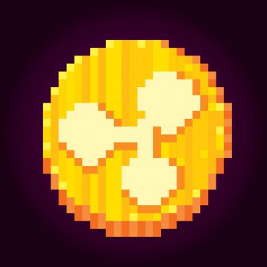 Dalgalanma. Cryptocurrency. Piksel sanat. Eski okul bilgisayar grafik stili. 8 bit video oyunu. oyun öğe.