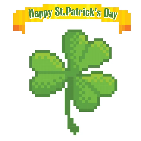 Kleeblatt. st.patrick s day greteeng karte. Pixelkunst. Computergrafik der alten Schule. Spielelemente. — Stockvektor