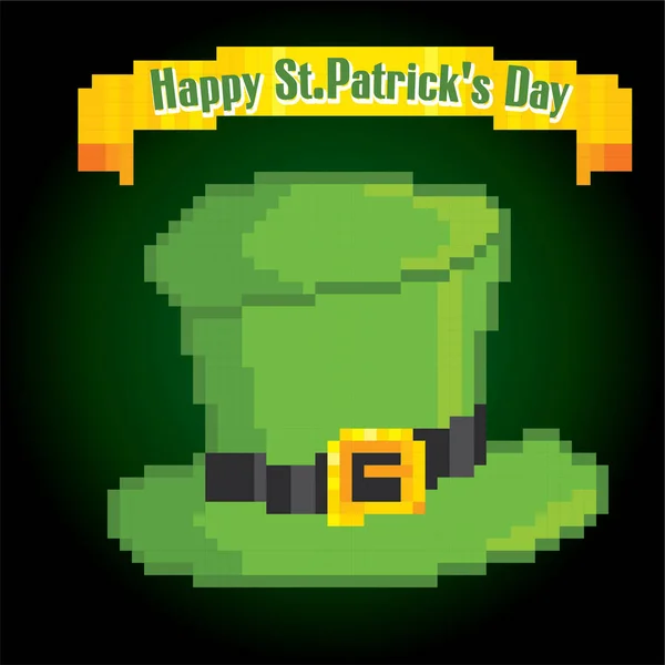 Leprechaun hatt. St.Patrick s dag greteeng-kort. Pixelart. Old school dator grafisk stil. Spel element. — Stock vektor