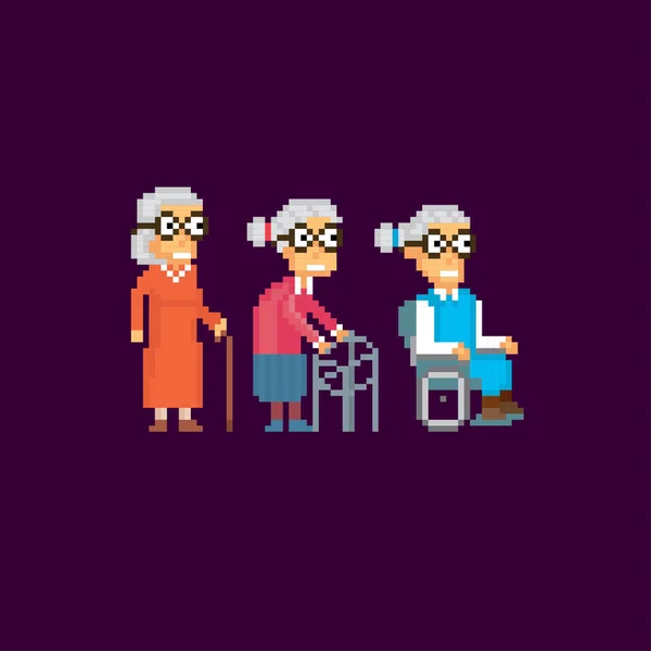 Oude dame. Old school computer grafische stijl. Decoratief element ontwerpen voor logo sticker, web, mobiele app. Game activa 8-bit sprite. — Stockvector