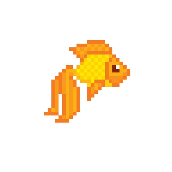 Icono de píxel de pescado dorado. Pixel art. Gráfico de computadora de la vieja escuela. Videojuego de 8 bits. Activos del juego sprite de 8 bits . — Archivo Imágenes Vectoriales