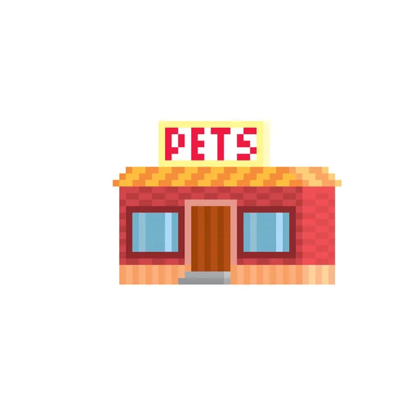 La construction d'un animalerie. Pixel art. Ordinateur graphique de la vieille école. Jeu vidéo 8 bits. Actifs du jeu sprite 8 bits . — Image vectorielle