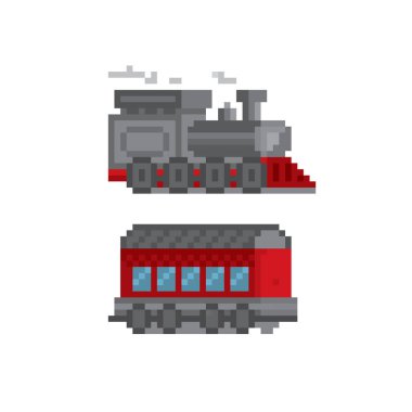 Lokomotif tren piksel simgesi. Piksel sanat. Eski okul bilgisayar grafik. 8 bit video oyunu. Oyun kıymetler 8-bit sprite.