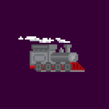 Lokomotif tren piksel simgesi. Piksel sanat. Eski okul bilgisayar grafik. 8 bit video oyunu. Oyun kıymetler 8-bit sprite.