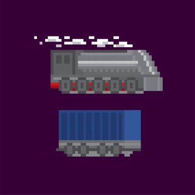 Lokomotif tren piksel simgesi. Piksel sanat. Eski okul bilgisayar grafik. 8 bit video oyunu. Oyun kıymetler 8-bit sprite.
