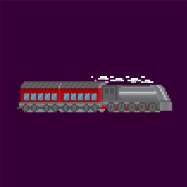 Lokomotif tren piksel simgesi. Piksel sanat. Eski okul bilgisayar grafik. 8 bit video oyunu. Oyun kıymetler 8-bit sprite.
