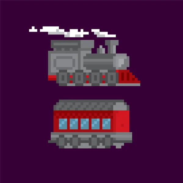 Locomotiva, ícone de pixel de comboio. Arte Pixel. Gráfico de computador da velha escola. Jogo de vídeo de 8 bits. Ativos do jogo 8-bit sprite . — Vetor de Stock