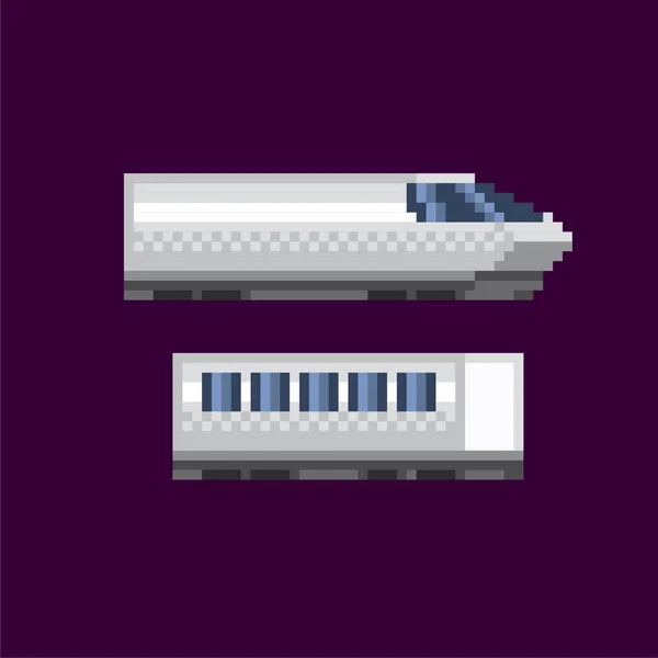 Locomotiva, ícone de pixel de comboio. Arte Pixel. Gráfico de computador da velha escola. Jogo de vídeo de 8 bits. Ativos do jogo 8-bit sprite . — Vetor de Stock