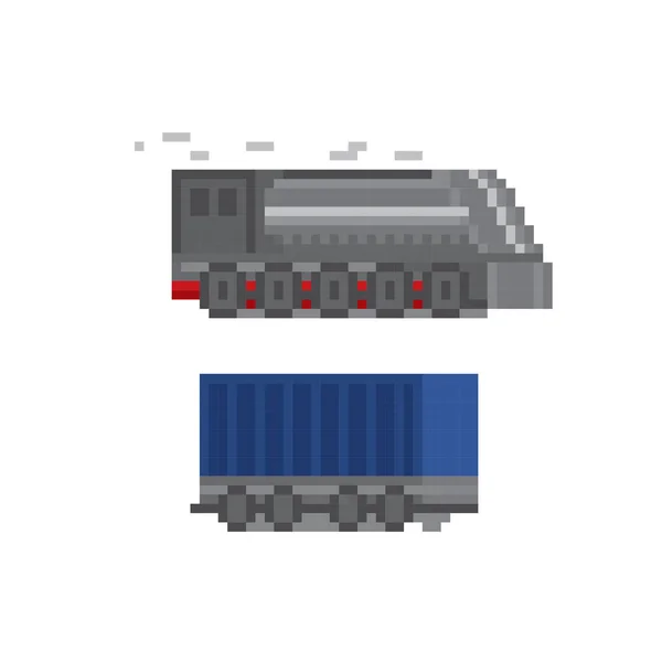 Lokomotive, Zugpixelsymbol. Pixelkunst. Computergrafik alter Schule. 8 Bit Videospiel. Spielvorteile 8-bit-Sprite. — Stockvektor