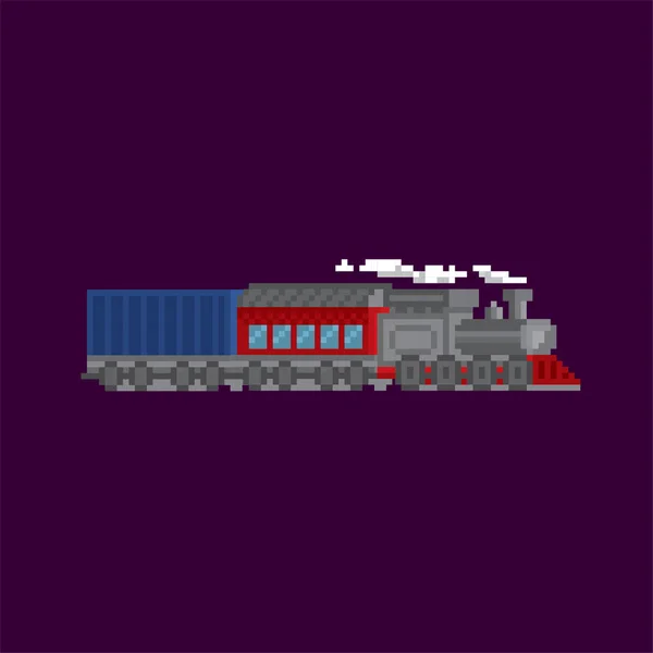 Locomotief, pictogram van de pixels van de trein. Pixelart. Old school computer grafisch. 8 bit videogame. Spel activa 8-bit sprite. — Stockvector