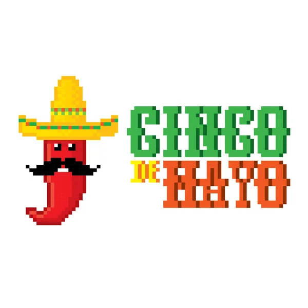 Cinco de Maio. Arte Pixel. Estilo gráfico de computador da velha escola. Ativos do jogo 8-bit sprite. Jogo de vídeo de 8 bits. elemento de jogo . — Vetor de Stock