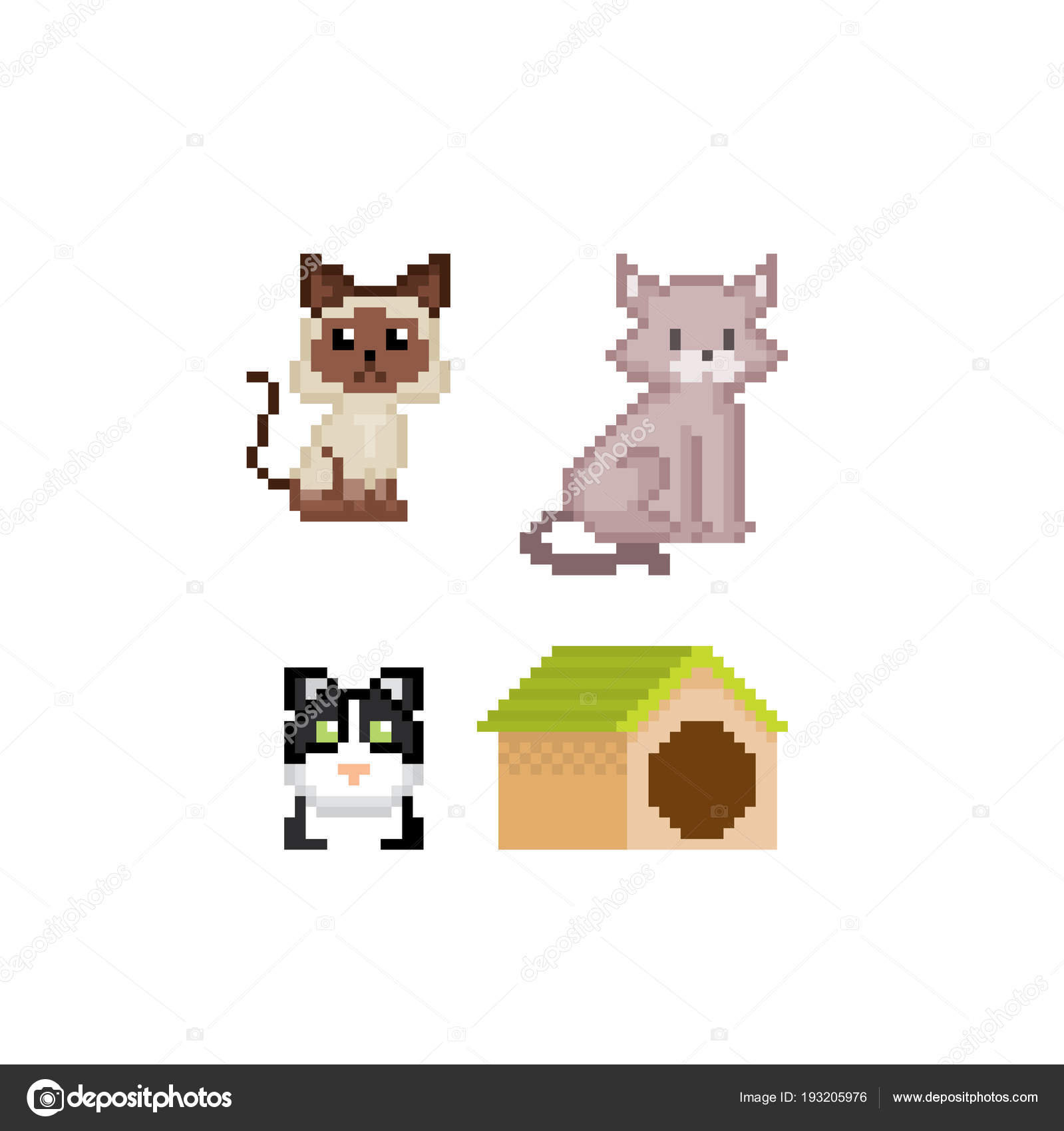 Pixel 8 bits gato preto animais para ativos de jogo em ilustração vetorial