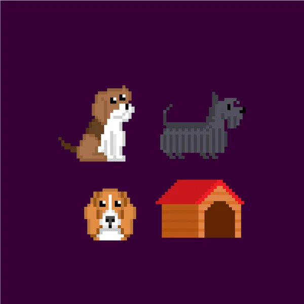 Şirin köpek yavrusu köpek Icon set. Piksel sanat. Eski okul bilgisayar grafik. 8 bit video oyunu. Oyun kıymetler 8-bit sprite. — Stok Vektör