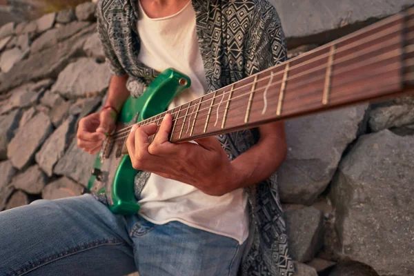 Boy Electric Guitar Beach Tenerife Canary Islands Spain — Stock Photo, Image