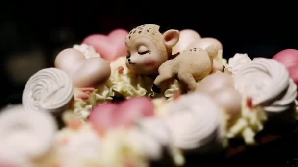 Gâteau Anniversaire Sur Lequel Sont Allumées Des Bougies Une Figurine — Video