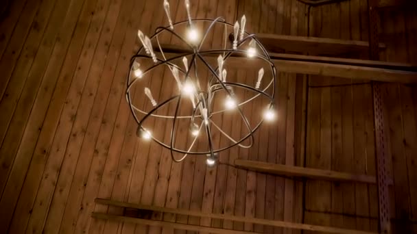 Minimalist Chandelier Wooden Ceiling — Stock Video