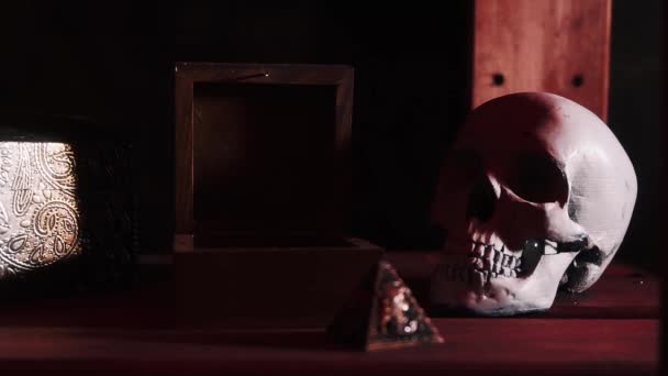 Zole Edilmiş Siyah Bir Arka Planda Insan Kafatası Doku Iskelet — Stok video