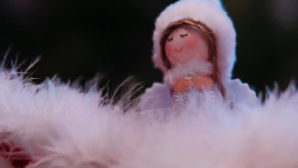 Nieuwjaarsspeelgoed Vrolijk Kerstfeest Gelukkig Nieuwjaar Wenskaart Met Sneeuw Vallen Kopieer — Stockvideo