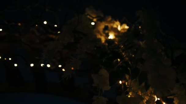 Кругла Арка Прикрашена Гірляндою Стоїть Пірсі Під Час Заходу Сонця — стокове відео