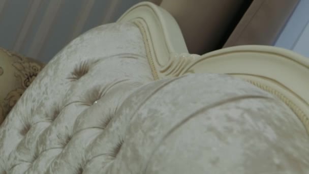 Beautiful Beige Bed Pillows White Bedspread — Stock Video