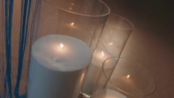 Huge Candles Glass Vessels Lit — Stock Video