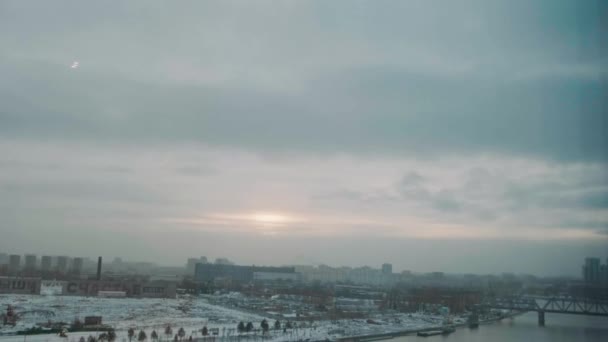 Winter City View Window Blizzard — Stockvideo