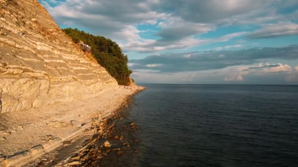 Велетенські Рифи Відкривають Круті Скелі Вкриті Хвойними Лісами Канадському Узбережжі — стокове відео