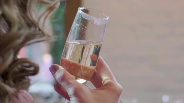 Person Holding Glass Wine Champagne Other Alcohol Drink Hand Party — Stock Video