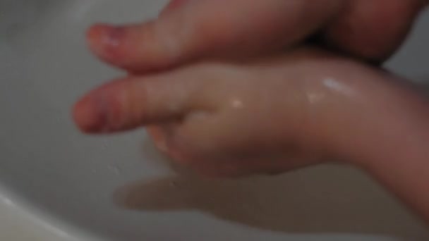 Coronavirus Pandemic Prevention Wash Hands Soap Warm Water Rubbing Fingers — Stock Video