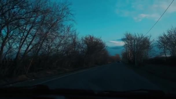 Viaggio Auto Vista Del Cielo Blu Alberi Primaverili — Video Stock