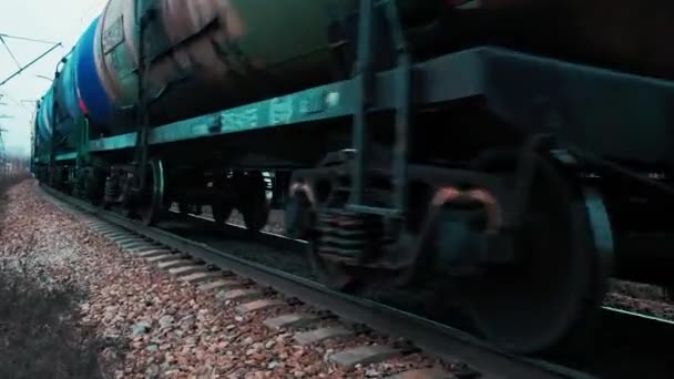 Commercial Locomotive Moving Flights Freight Cars Tanks — Stock Video