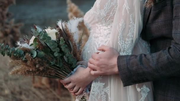 Boho Bouquet Female Hands Wedding — Stock Video