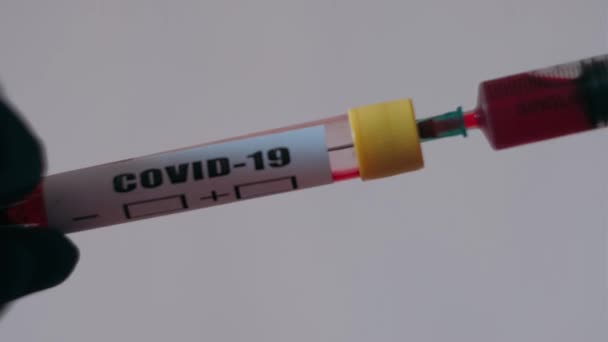 Syringe Poured Blood Flask Analysis Blood Test Viruses — Stock Video