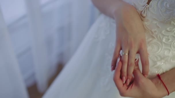 Women Hands Touch Engagement Ring — Stock Video